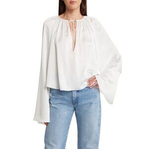 Frame Gathered V Neck Satin Blouse